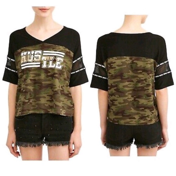 NOBO HUSTLE Camo Short Sleeve Shirt Top Medium Juniors - Picture 4 of 14
